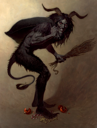 Illustration for article titled An Exclusive First Look at Brom's New Dark Fantasy Book — Featuring Krampus, the Christmas Devil!